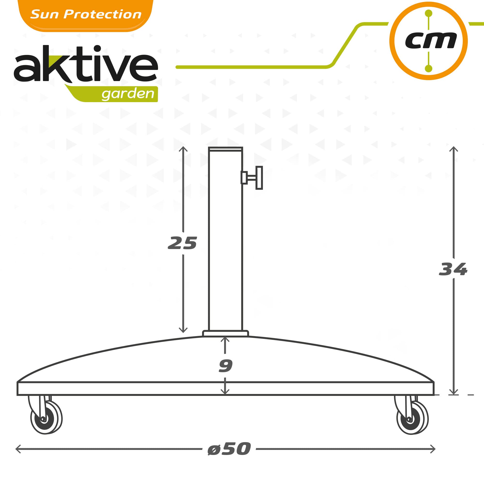 Image secondaire de AKTIVE Support de Parasol Rond avec Roues, Base Ciment 25 kg, Tube Acier réglable Ø35-48 mm, résistant aux intempéries, diamètre