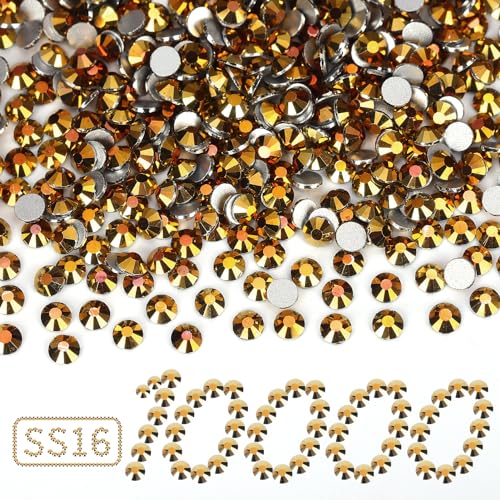 Image of 10000PCS Gold Rhinestones Bulk, Flat Back Crystal Glass Stone Round Gems,SS16, 3.8-4.0mm
