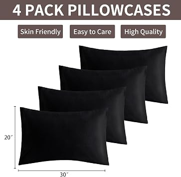 MINIPANDA Black Pillow Cases Set of 4 Queen Size, Envelope Design