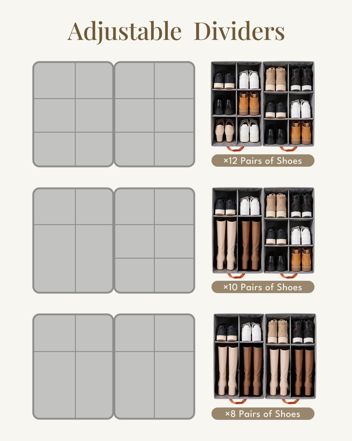 Smell Proof Shoe Organizer for Closet 2 Pack - Shoe Storage Box Bin Cubes | Odor-Absorbing | Fits 16 Pairs | Adjustable Dividers | Clear Zipper Cover | Foldable | Stackable