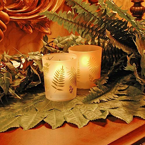Image of LumaBase Battery Operated LED Glass Candles with Flickering Flame, Ferns - Set of 2
