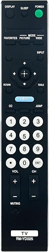 VINABTY New Replaced Remote RM-YD025 fits for Sony TV KDL19M4000 KDL19M4000/B KDL22L4000 KDL32L4000 KDL37L4000 KDL40S4100 KDL46S4100 KDL52S4100 KDL52V4100 KDL32XBR6 KDL37XBR6 KDL40V4100