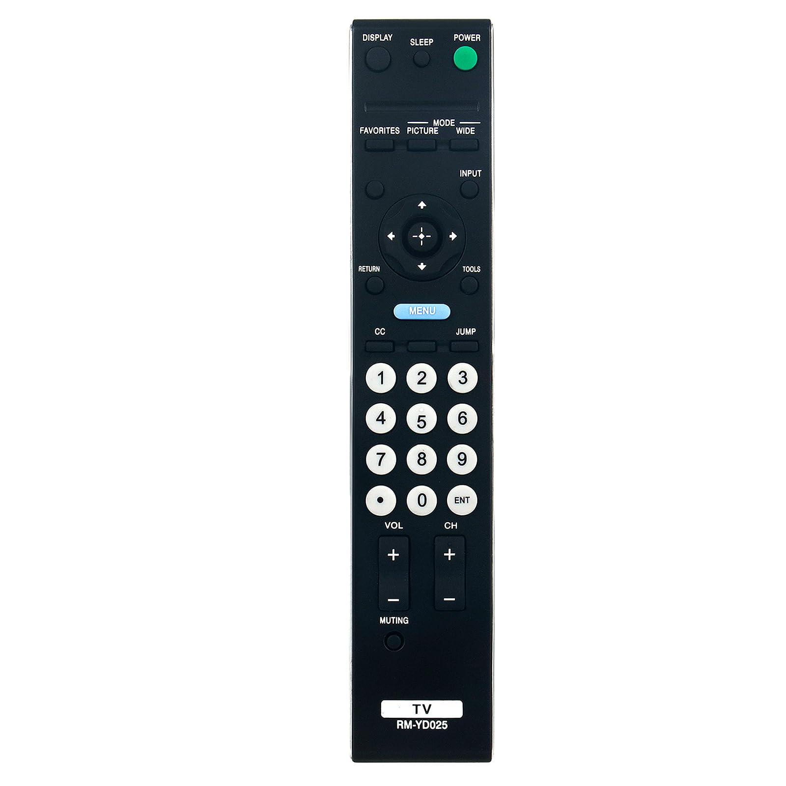Depan view of the VINABTY RM-YD025 remote control showing all buttons