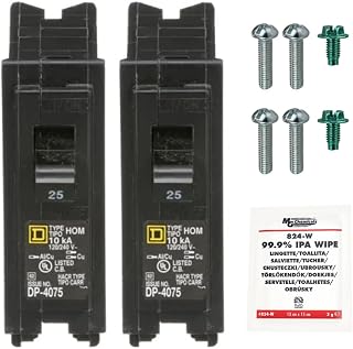 Genuine Square D HOM125 Circuit Breaker Kit Bundle (2 Pack), 25 Amp (25A) Single Pole, 120V, 10kAIC, UL Listed, Plug-On for Homeline Load Centers & Panel Box, New Replacement