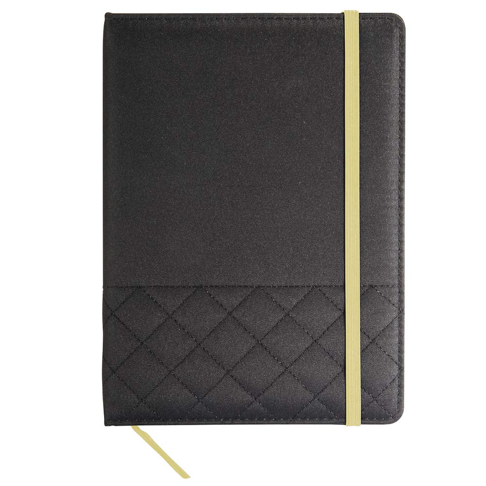 Sweda Elegant Journal Notebook, 80 Pages Lined Notebook, Black Microfiber Hardcover with Quilted Stitch Pattern, Cream Elastic Closure