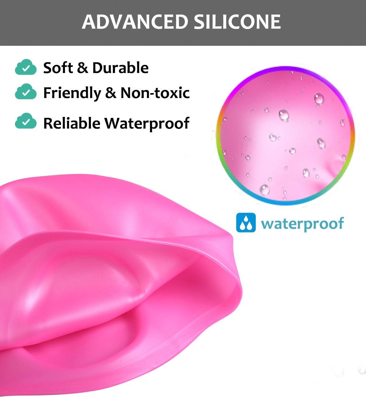 Aegend Solid Silicone Swim Cap, Comfortable Fit Swim Caps Swimming Cap for Men Women Adults Youths, 3D Ergonomic Design, 5 Colors