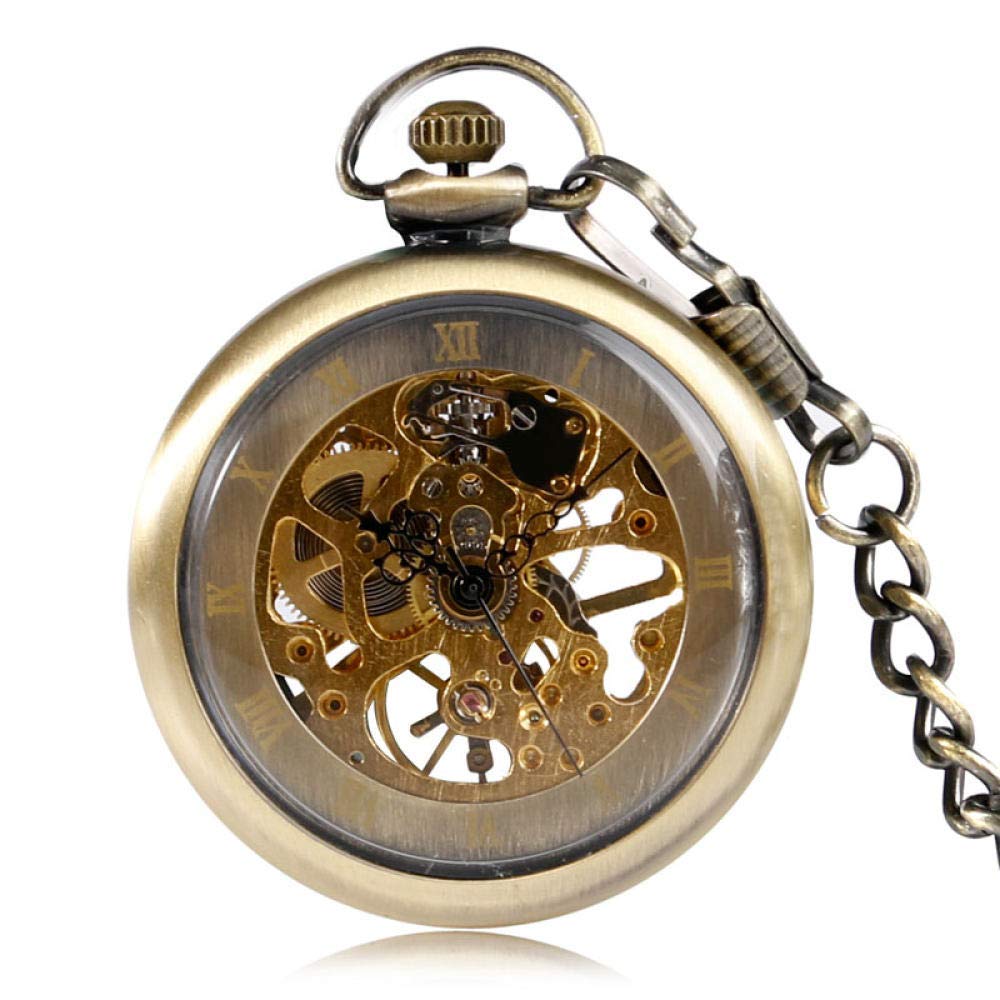 Zegarek kieszonkowy Vintage brązowy szkielet z tarczą numeryczną mechaniczne zegarki kieszonkowe z łańcuszkiem zegarek Steampunk