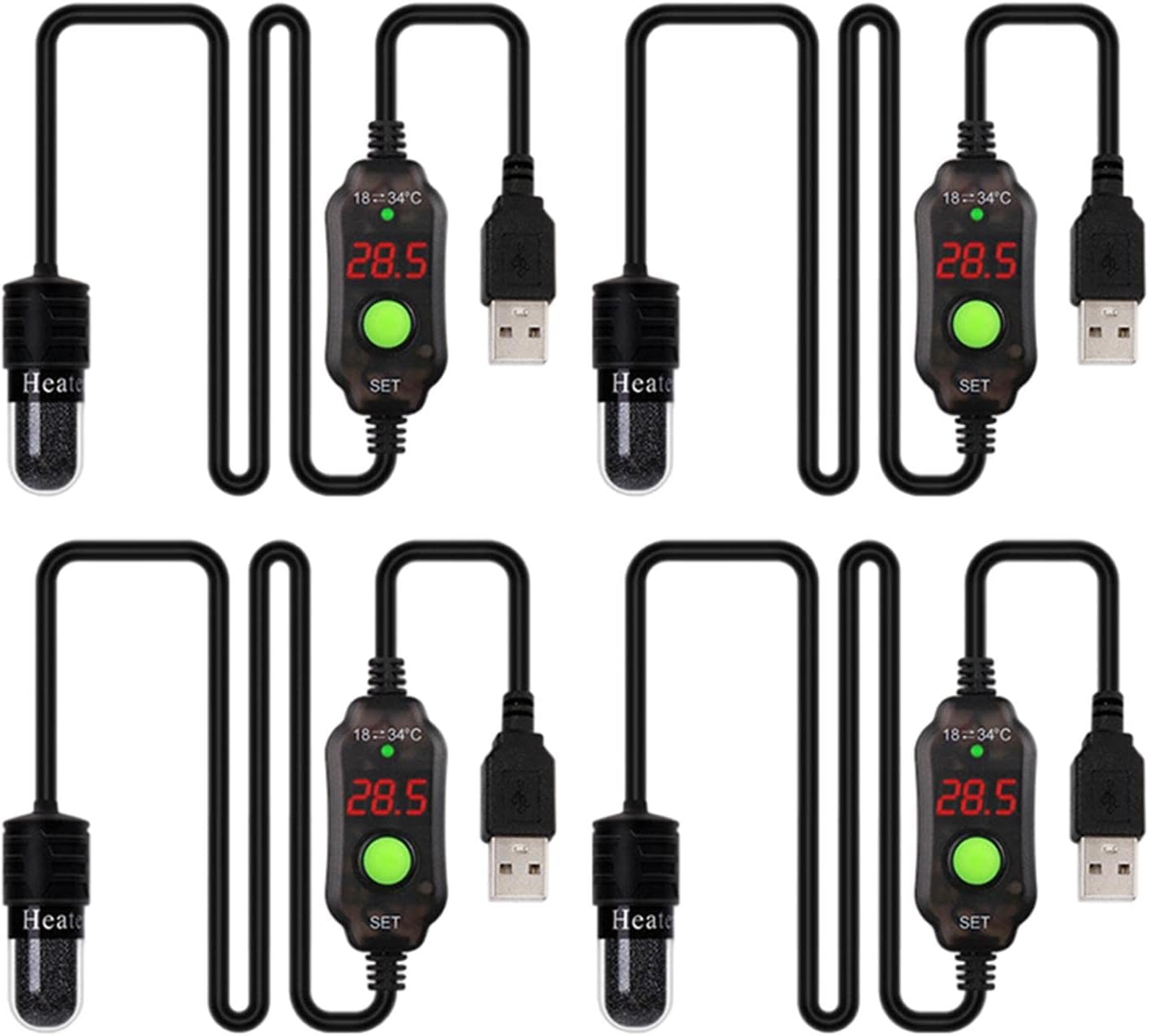 4 Tank Heater Adjustable Heating Rod Turtle Tank Digital Display USB Submersible Heater