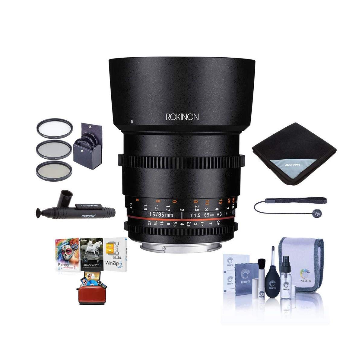 Rokinon 85mm T1.5 Cine DS Aspherical Lens for Canon EF Mount - Bundle with 72mm Filter Kit, Lens Wra