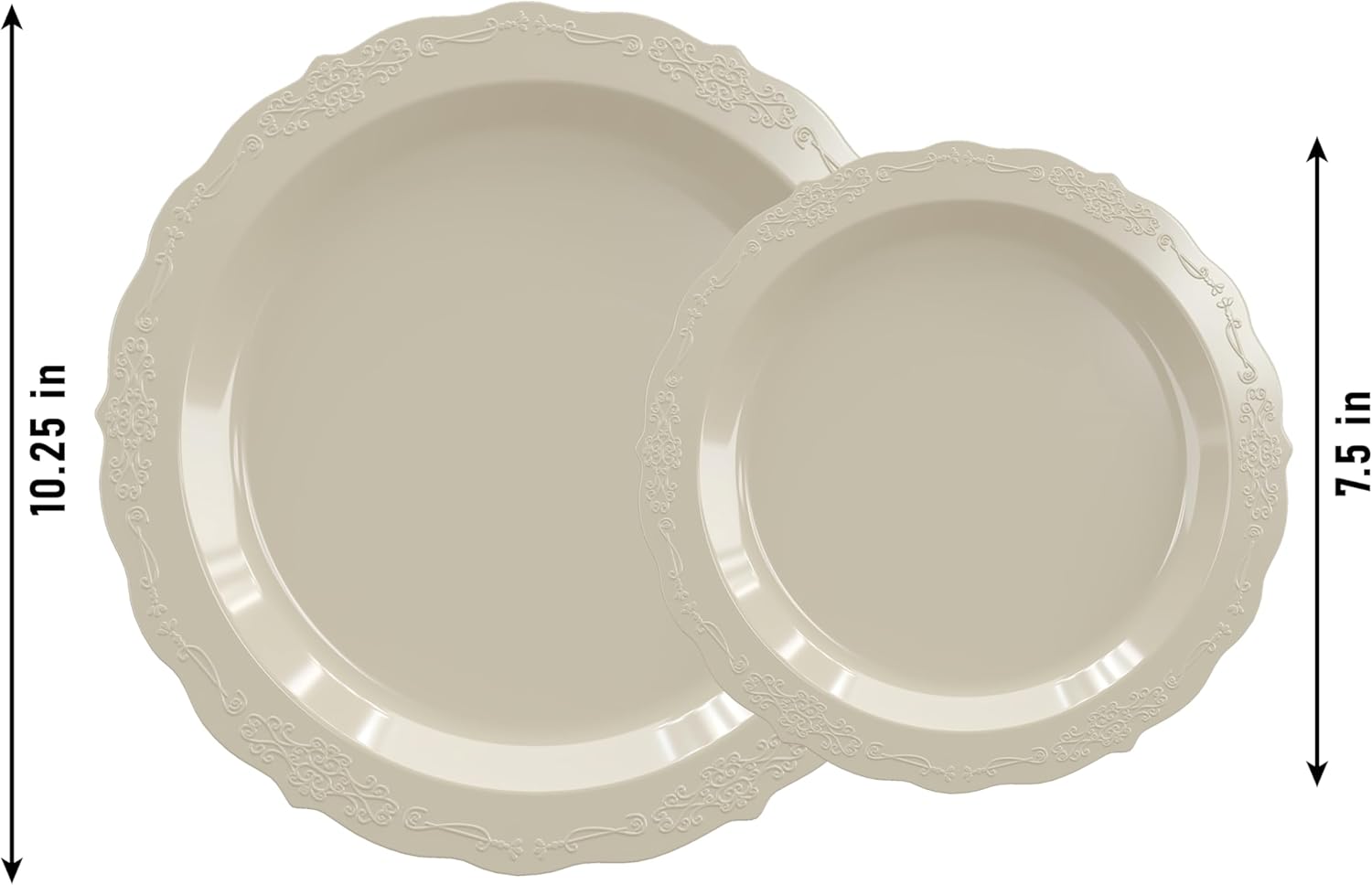 Exquisite Victorian 80-Piece Disposable Party Set - 40 Cream Dessert Plates (40 x 7.5 in) & 40 Dinner Plates (10.25 in) - Heavy Duty Plastic