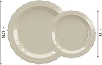 Vista 6 de Exquisite Victorian 80-Piece Disposable Party Set - 40 Cream Dessert Plates (40 x 7.5 in) & 40 Dinner Plates (10.25 in) - Heavy Duty Plastic