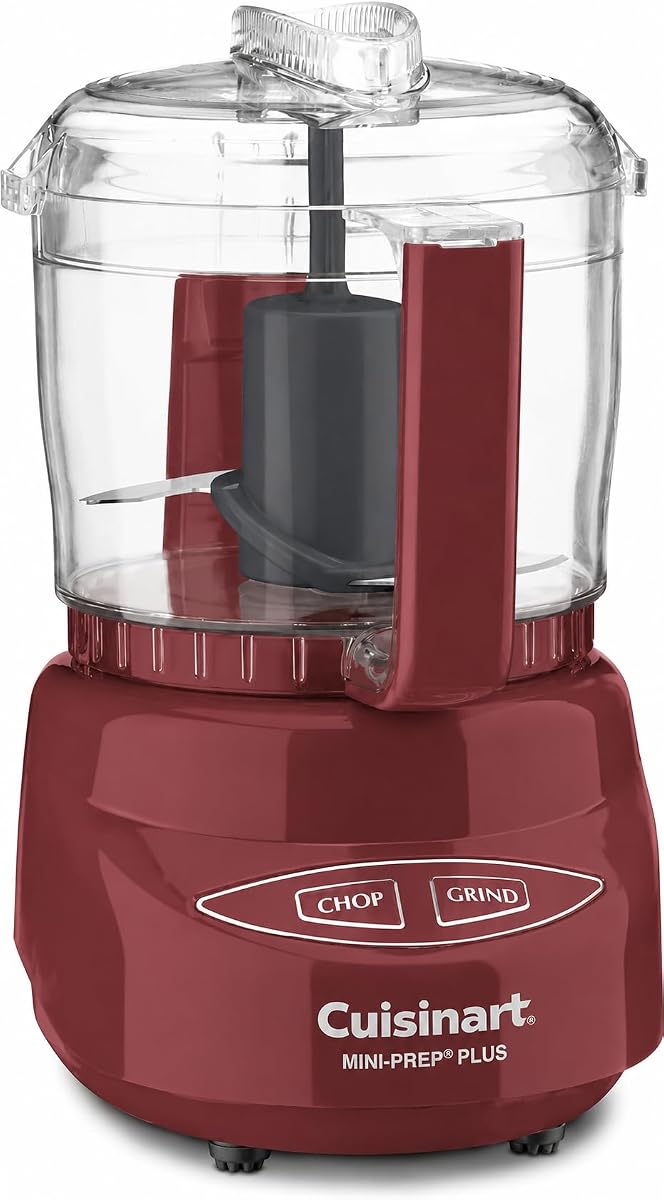 Procesador de alimentos Cuisinart Mini-Prep Plus, mini procesador de alimentos de 24 onzas para picar hierbas, verduras y queso duro, tazón de trabajo de 24 onzas, hoja reversible de acero inoxidable, DLC-2ARE, rojo polvoriento