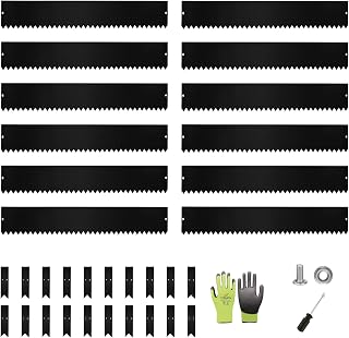 A ANLEOLIFE 12 Pack 40" LX 6"H Galvanized Steel Garden Landscape Edging for Straight & Mild Curved Lines, Hammer-in Metal Lawn Border with Gloves and 10 Stakes (40FT Total) (6 inch tall, 12pcs, Black)