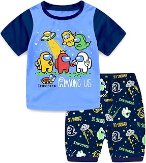 Summer Imposter Among Us Game Pajama Set for Boys Kids Short Sleeve T-shirt Gaming Character Crewmate Sleepwear Tops and Shorts