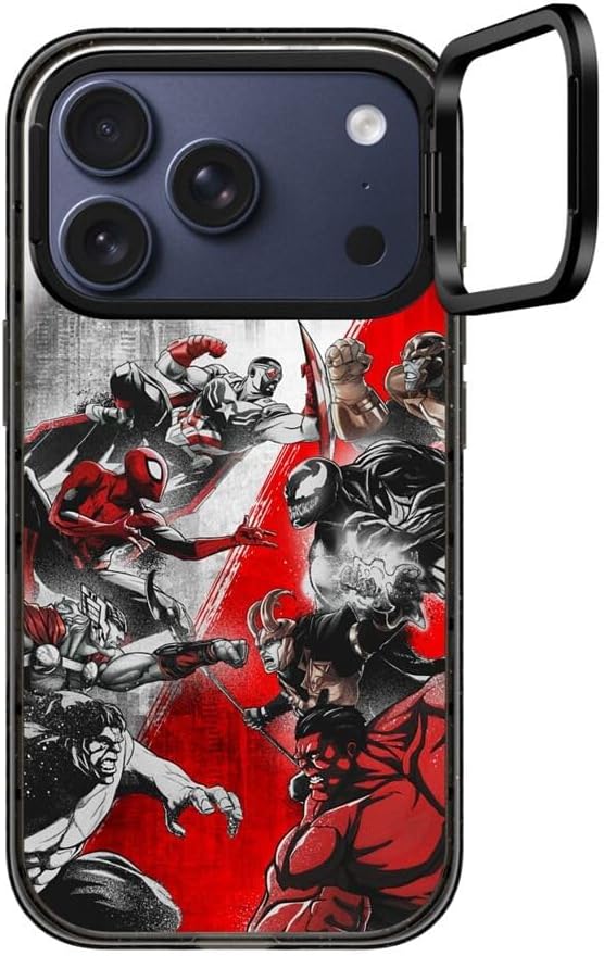 CASETiFY Impact Ring Stand iPhone 17 Pro Case [Marvel Colab/Kickstand/Magsafe / 6.5 ft. 3X Military Grade Drop Protection] - Marvel VS - Clear Black