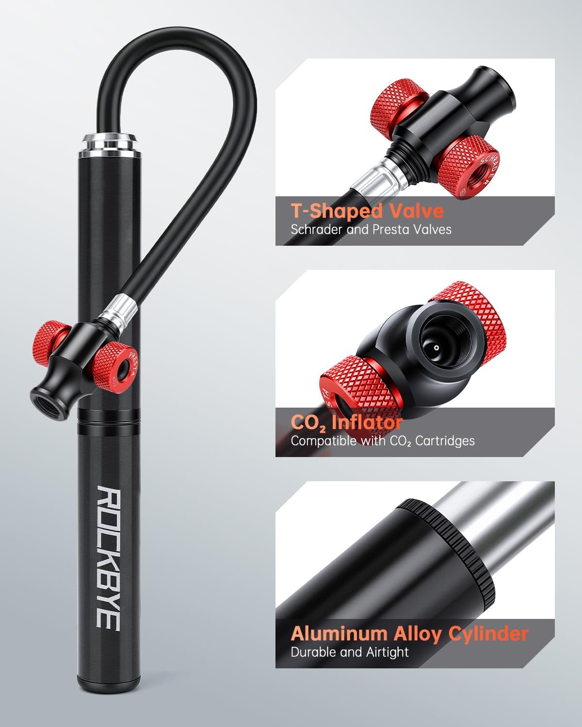 YBLNTEK Mini Bike Pump, 2-in-1 CO2 Inflator & Manual Hand Pump, 160 PSI, Aluminum Alloy Body, Presta & Schrader Valve Compatible, Portable Emergency Air Pump for Road & Mountain Bikes