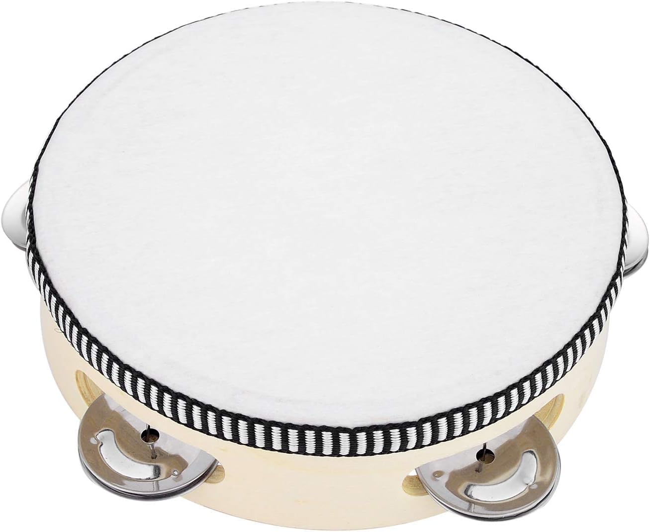 Lot de 10 tambourins ronds en bois de 15,2 cm avec grelots - Instrument de percussion portable pour enfants, église, karaoké et éducation musicale
