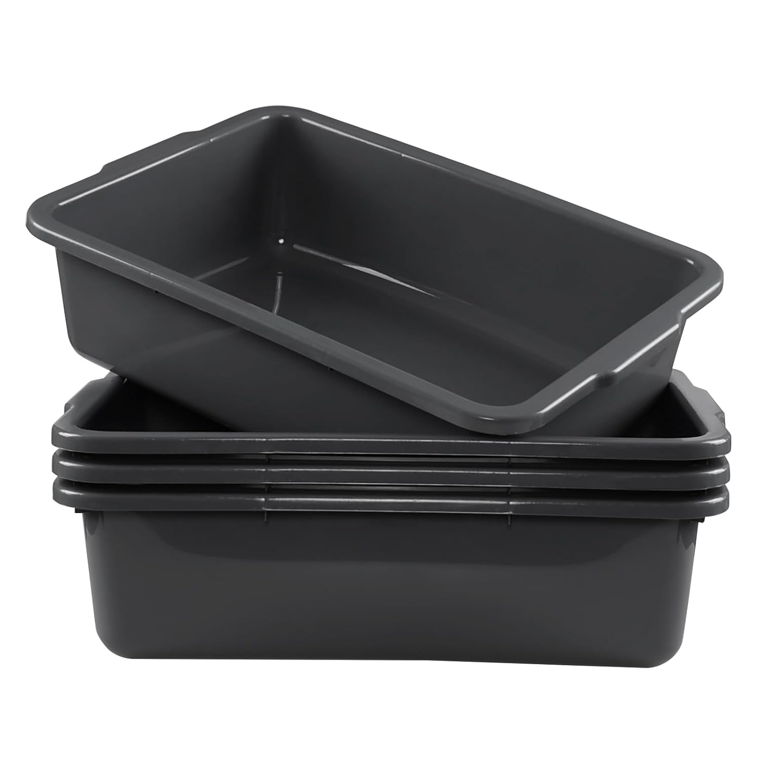 Gloreen 4 Packs Large Commercial Bus Tubs, 35 L Rectangular Dishpan, Plastic Wash Basin, Grey