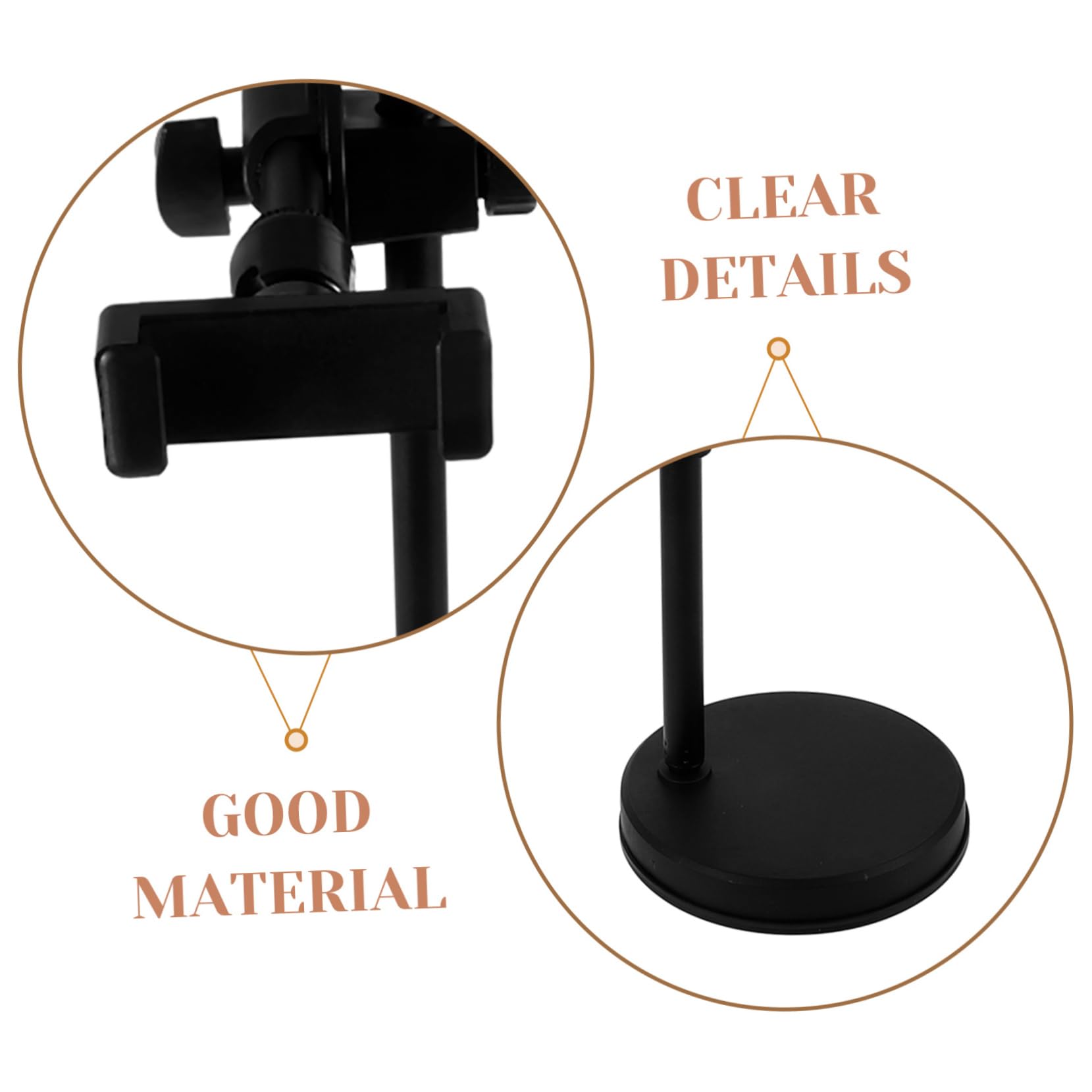 Supporto da Tavolo per Cellulare Rotazione 360° e Angolo Regolabile | Design Desktop Stabile, Nero Abs e Metallo, Testa Tripode Clip Telefono