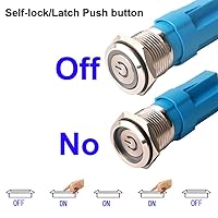 Vista 5 de Interruptor de botón de bloqueo automático de acero inoxidable de 0.47 pulgadas/0.472 in, 12 V-24 V, 3 A, símbolo de alimentación, LED, normalmente