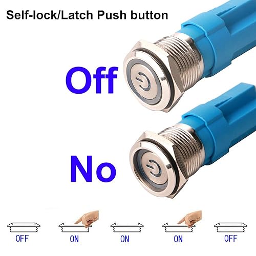 Miniatura 5 de Gebildet Interruptor de botón de bloqueo automático de acero inoxidable de 0.47 pulgadas0.472 in, 12 V-24 V, 3A, símbolo de alimentación, LED,