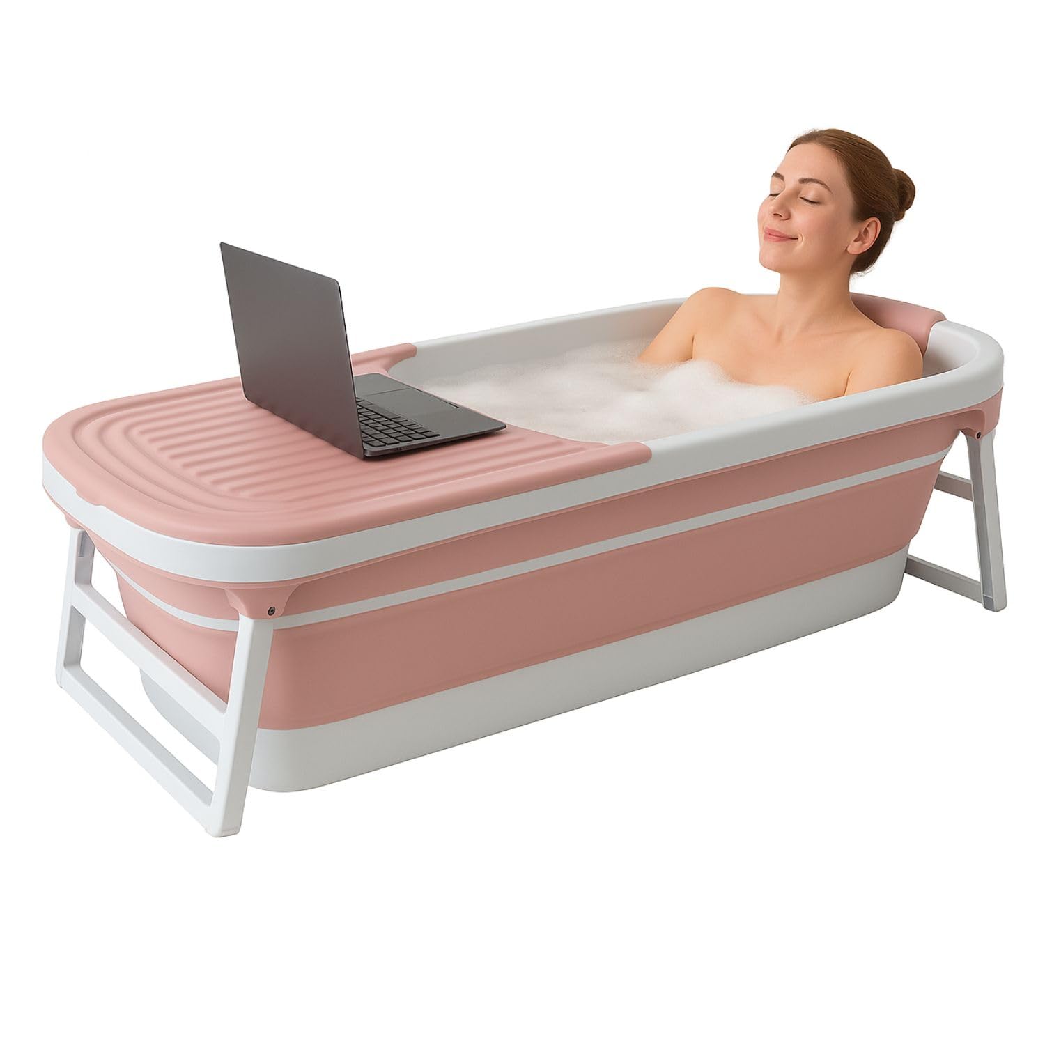 FLINQ Faltbare Badewanne XXL für Erwachsene - 158 x 60 x 53 cm - Klappbare Mobile Badewanne - Auch für Kinder Geeignet - Rosa