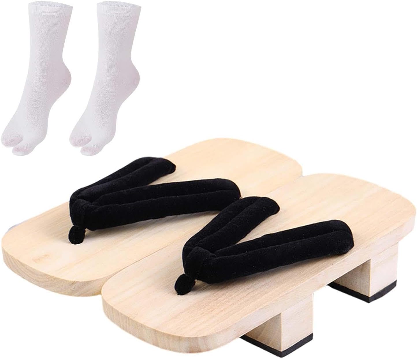 Japanese Wooden Clogs Sandals Non Slip with Tabi Socks Traditional Casual Slippers Japan Shoes for Beach Travel