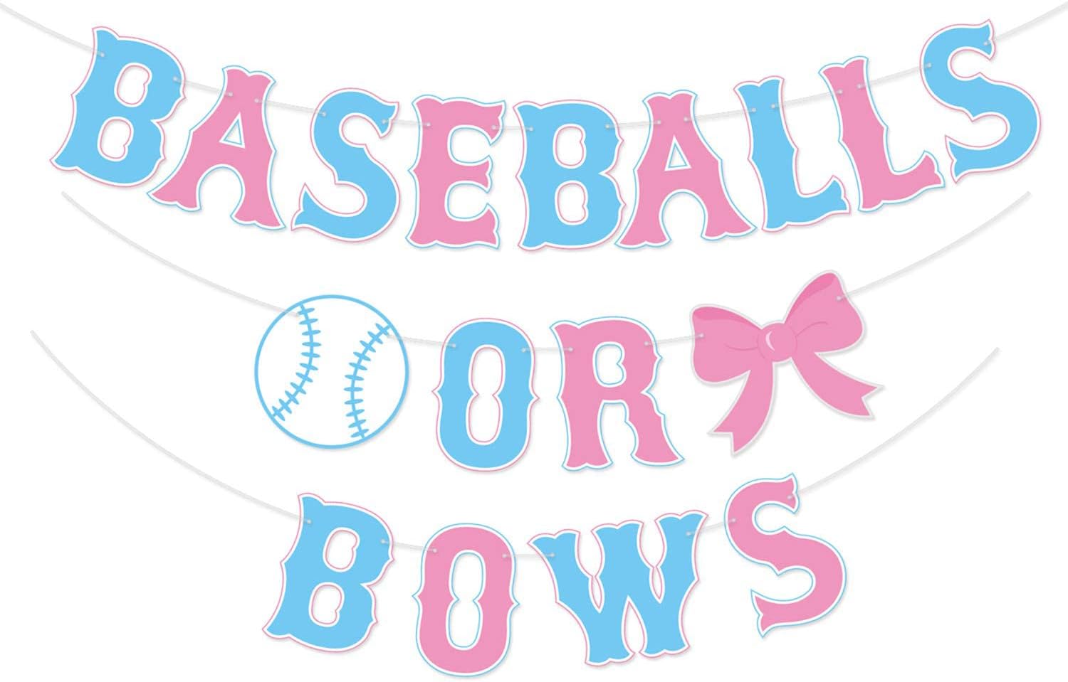 Kitticcino Baseballs or Bows Gender Reveal Banner Boy or Girl Baby Shower Garland Blue or Pink Gender Reveal Party Pregnancy Announcement Decor