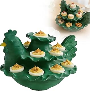 Easter Chicken Shape Deviled Egg Platter - Reusable Plastic Deviled Egg Tray with Multi Holes, Egg Plate & Eggs Rack Food Container for Easter, Party, Birthday & Holiday Decor (Green-1pcs)