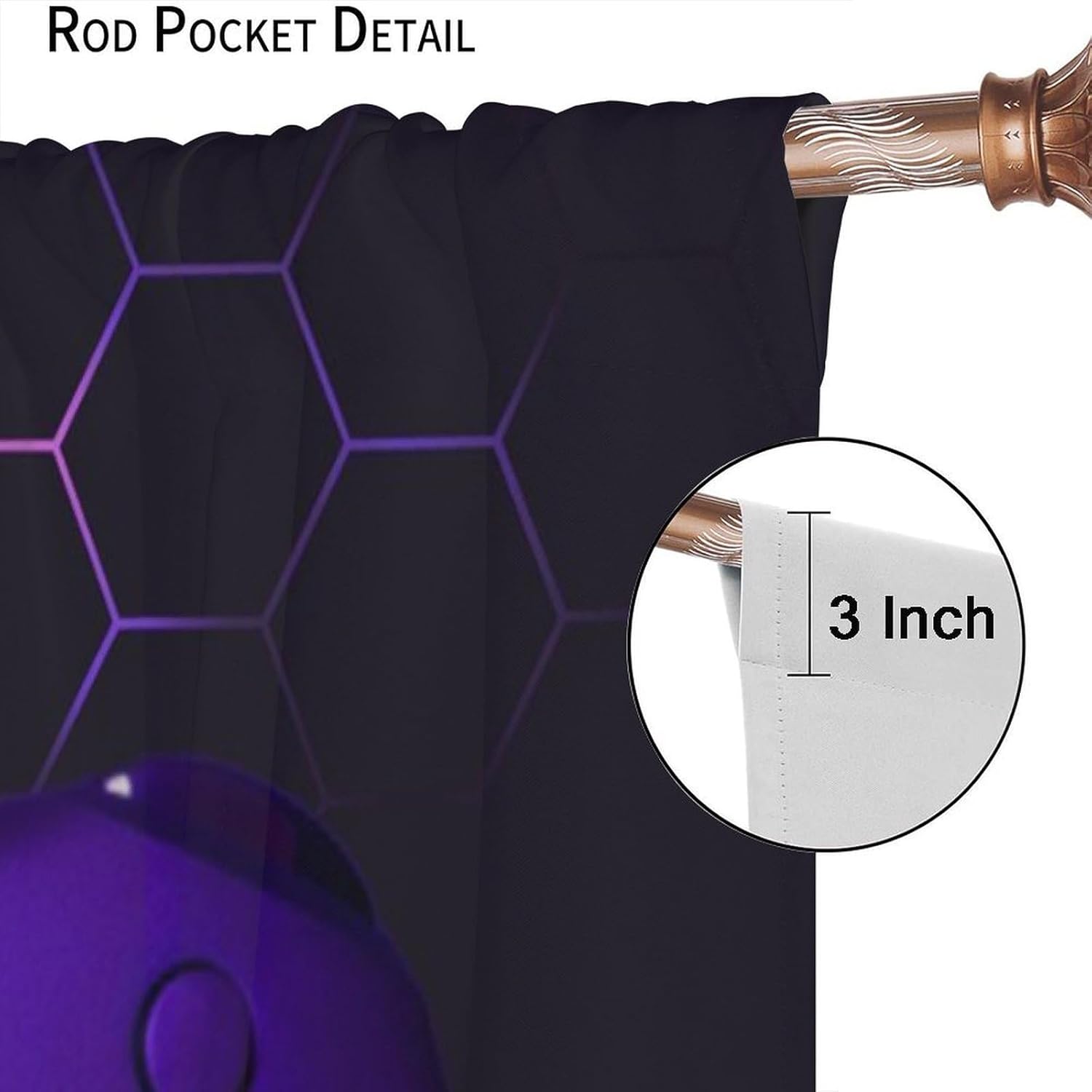 Boys Girls Gamer Curtains, Purple Geometric Honeycomb Abstract Game Consoles Blackout Window Treatments, Rod Pocket Thermal Insulated Drapes 2 Panel Sets for Teens Kids Bedroom Playroom, 42"W X 63"L