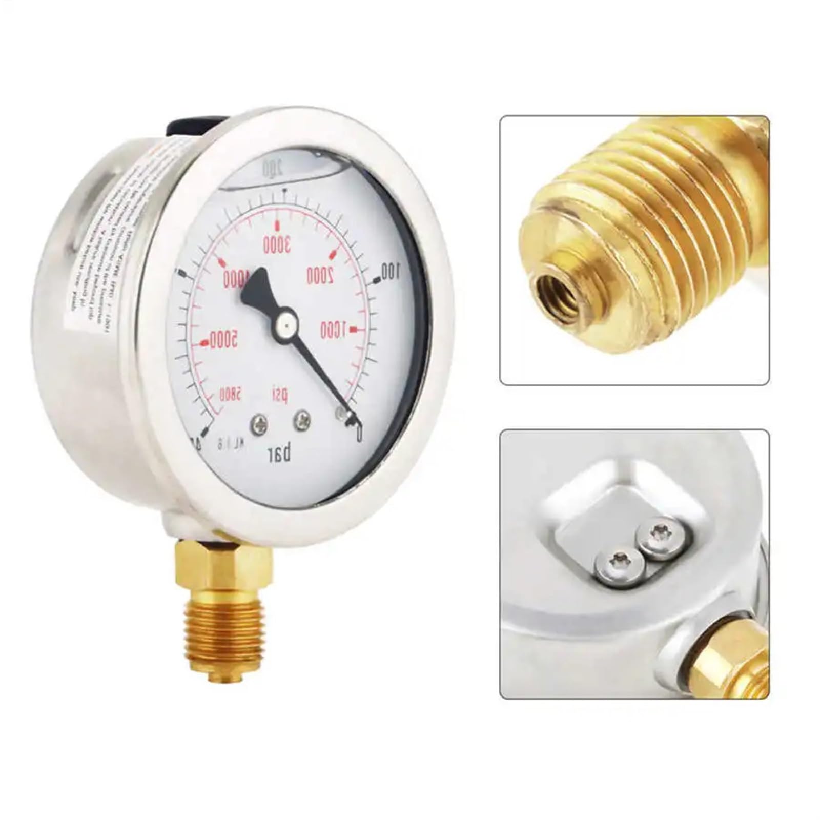 Manómetro hidráulico de 0-400 Bar y 0-5800 PSI, G1/4, Esfera de 68 mm, Herramientas de medición