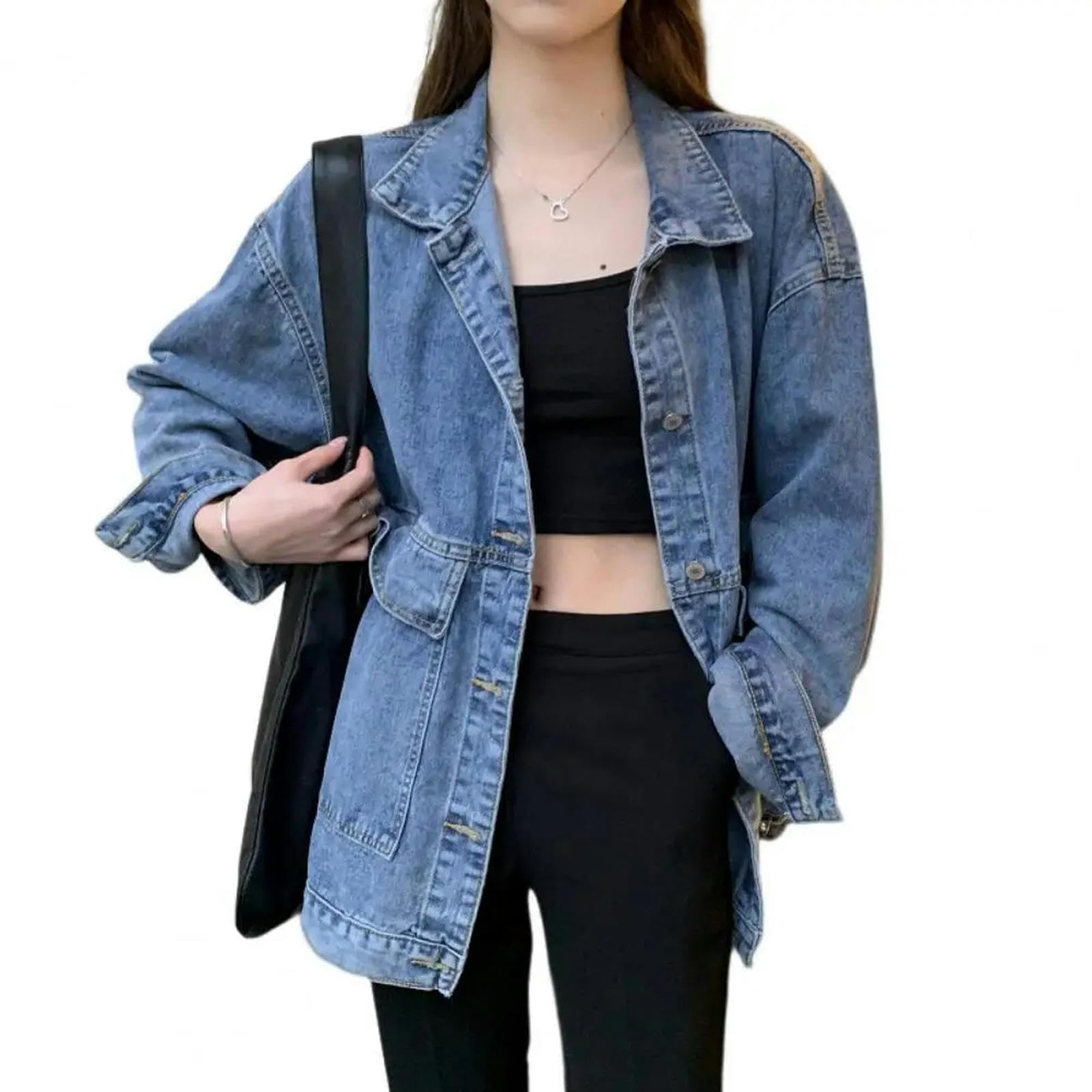 Giacca Uomo Giacche Jeans per Donne alla Moda Sovradimensionati Oversize Giunta di Cassa Caduta con Tasche con Tasche