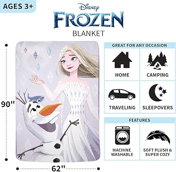 Disney Frozen 2 Kids Bedding Super Soft Plush Micro Raschel Blanket, 62 in x 90 in,#34;Official Disney Product By Franco