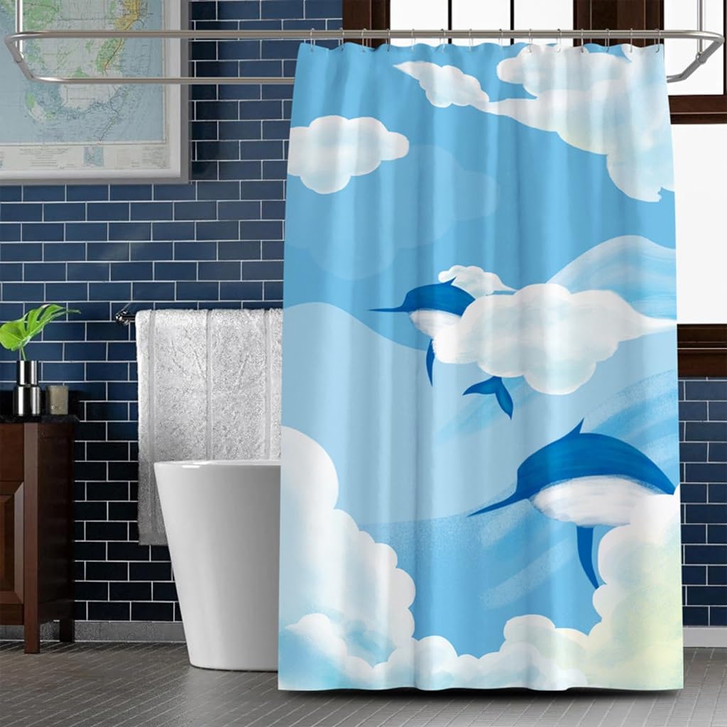 Shower Liner Shower Curtain Creative Dolphin Pattern Shower Curtain Digital Printing Shower Curtain Polyester Waterproof Shower Curtain Suitable for Bathroom (Color : W150xH180cm) (W120xh180cm )