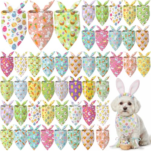 Image of Abbylike 50 Pcs Spring Dog Bandanas Bulk Bunny Egg Carrot Bandanas for Dogs Triangle Kerchief Bibs Scarf Set for Pet Easter Costume Photo Props Accessories Pet Shops, 25 Styles (19.7 x 13.8 x 13.8)