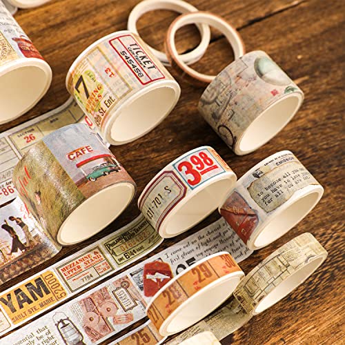 18 Rolls Vintage Washi Tape Set, Newspaper Building Map Retro Masking Tape 5/10/15/20/25/30/50/75Mm Wide 6.56Ft Long Decorative Scrapbook Tape For Journaling, Scrapbooking Supplies, Junk Journal Craft #TOP3
