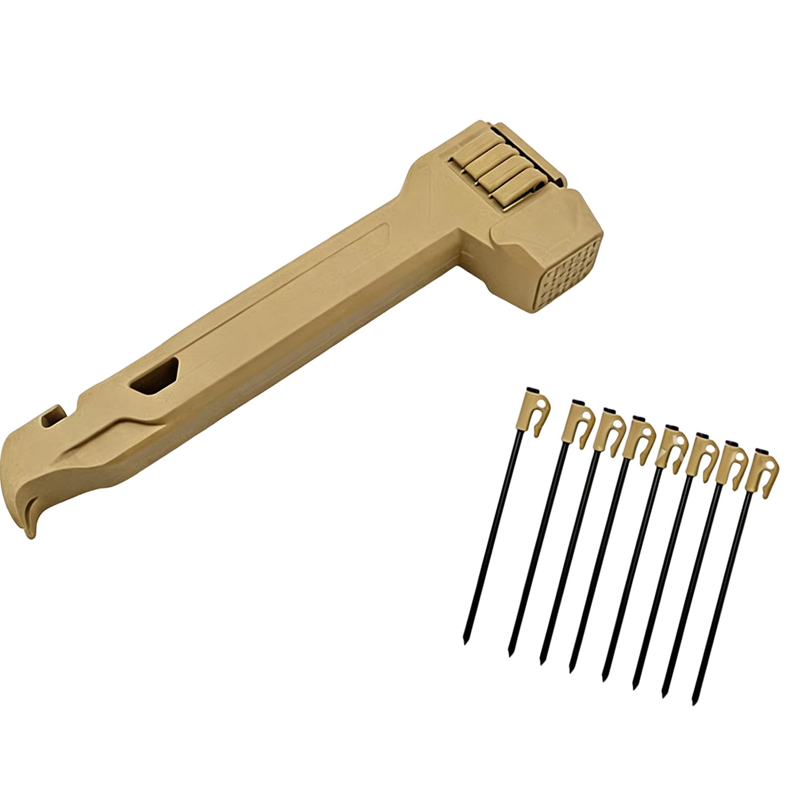 Psdndeww 1Khaki Camping Hammer For Tent Stakes Camping Nails Hammers Backpacking Mallets Multifunction Hammer With Pegs For Tent Lanyard Multifunctional Mallets