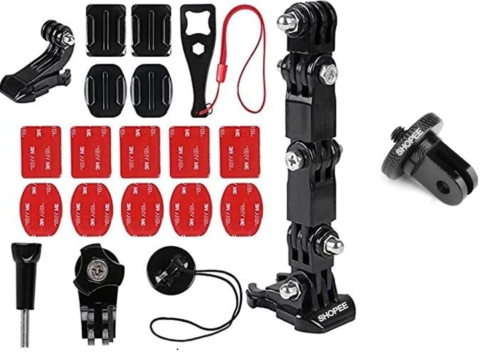 Image of SHOPEE New 4-Way Motorcycle Helmet Chin Mount for Hero 13 /12 /11 /10 /9 /8 /7, Osmo Action 3 & 4 SJCAM,Insta 360 & Other 4K Sports Cameras /Waterproof 3M Adhesive /Lightweight & Durable - Ideal for Bikers
