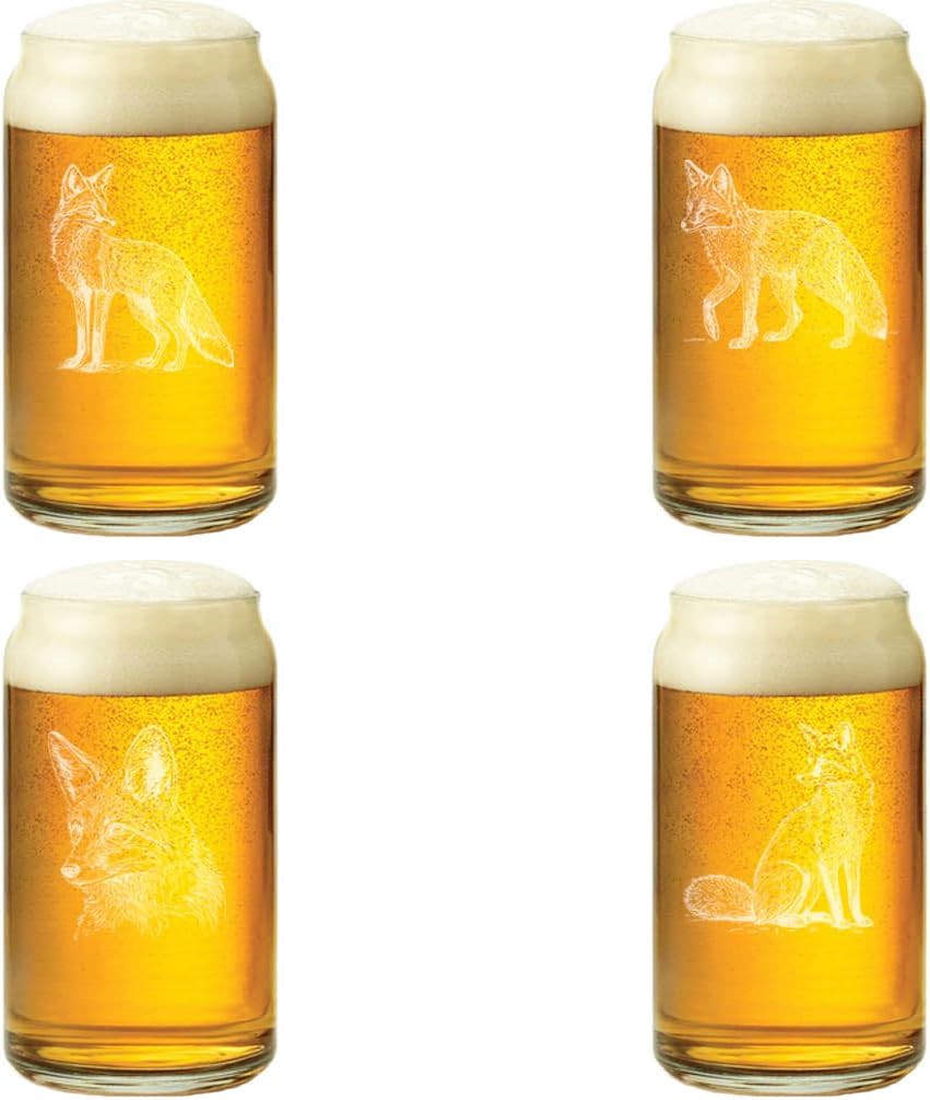 MIP 16 oz Beer Can Glass Gift Set of 4 Fox Collection