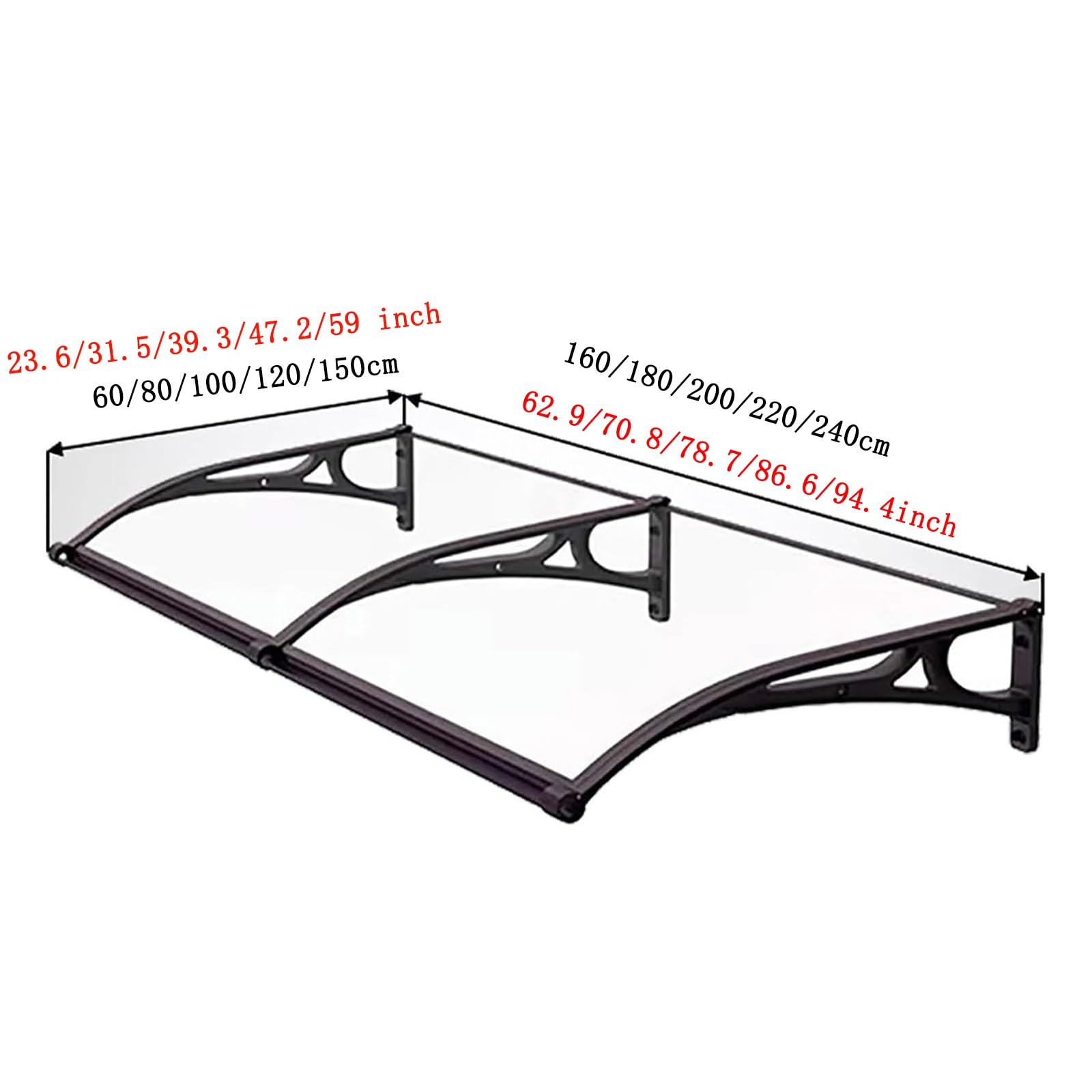 Zadaszenia drzwiowe ze zlewem, zadaszenia na okna zewnętrzne, osłona poliwęglanowa, kolumny gankowe, wspornik ze stopu aluminium (Brown, 80x240 cm/31,5x94,4 cala)