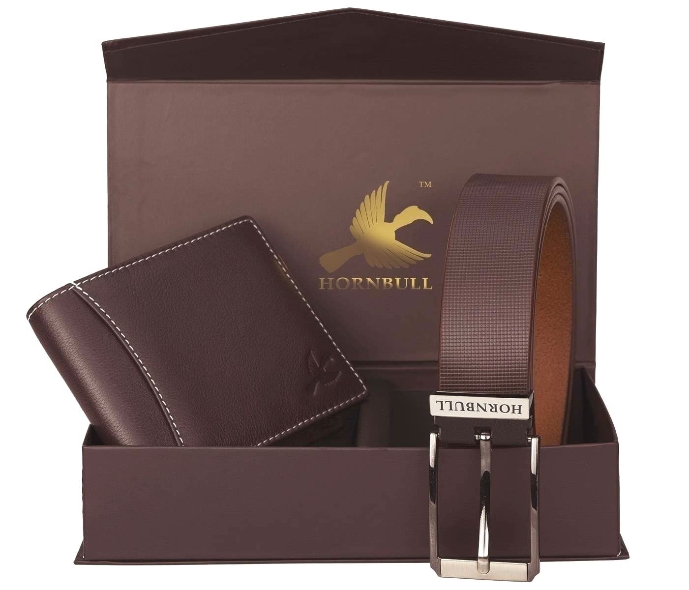 Hornbull Gift Hamper for Men | Brown Wallet and Brown Belt Men’s Combo Gift Set | Leather Wallets for Men | Men’s Wallet