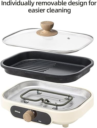 Miniatura 4 de AORAN - Sartén eléctrica de doble zona de 600 W, sartén antiadherente de 12 x 8 pulgadas con secciones de parrilla planas y acanaladas,