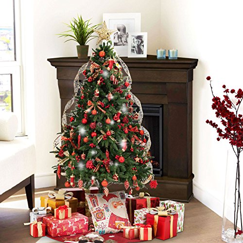 AMS 90ct Christmas Balls Plastic Ornaments Shatterproof Tree Pedants Accessories Seasonal with Hand-Help Gift Boxes for Xmas, Holiday (90ct, Red)