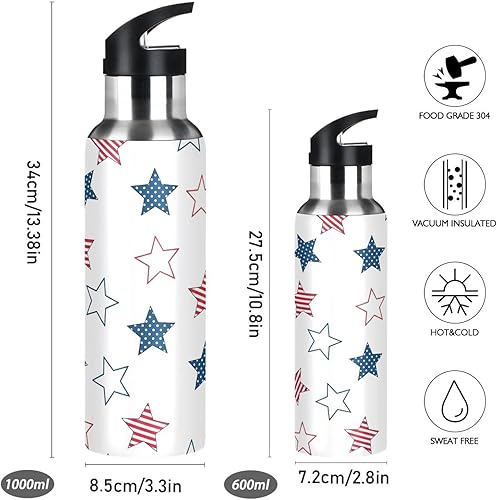 Miniatura 2 de Stars Us Flag White Insulated Water Bottle 20 Oz Leakproof Water Bottles, BPA-Free Sports Water Bottle with Straw