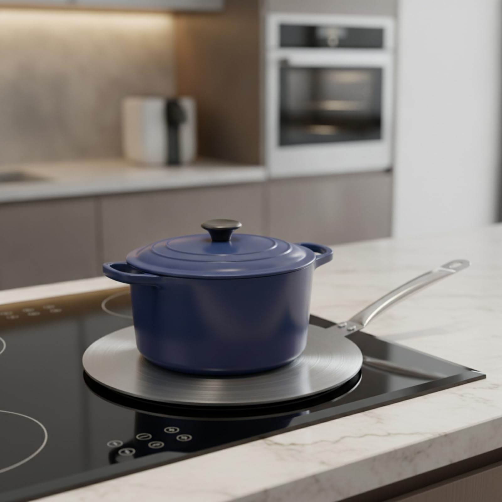 Induktions-Adapterplatte aus Edelstahl Wärmeverteiler mit Griff gebürstet Konverterplatte für Induktionskochfeld, 26cm