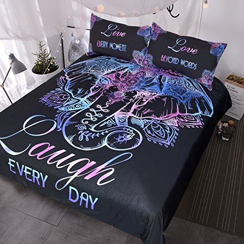 BlessLiving Glowing Elephant Bedding Set, Paisley Lotus Flowers Bedding for Couples, Funky...