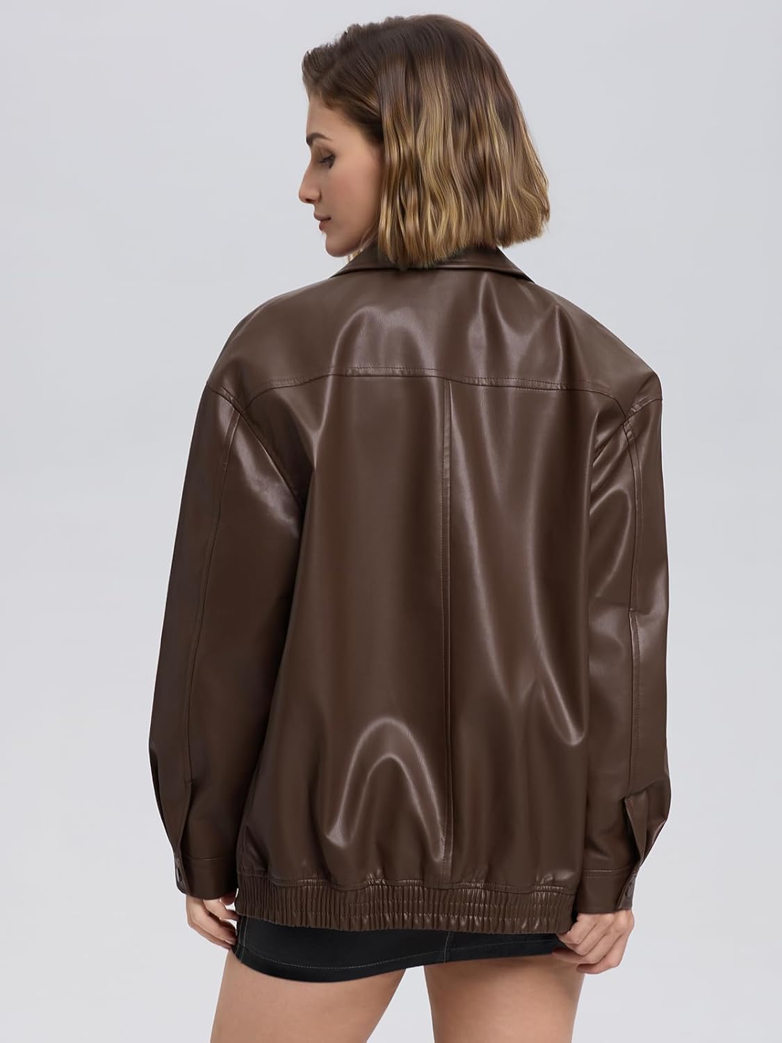 Moreone Womens Oversized Leather Jackets Faux Motorcycle Biker Bomber Zip Up Coats Fall Outfits Fashion Clothes 2025 - Image 6