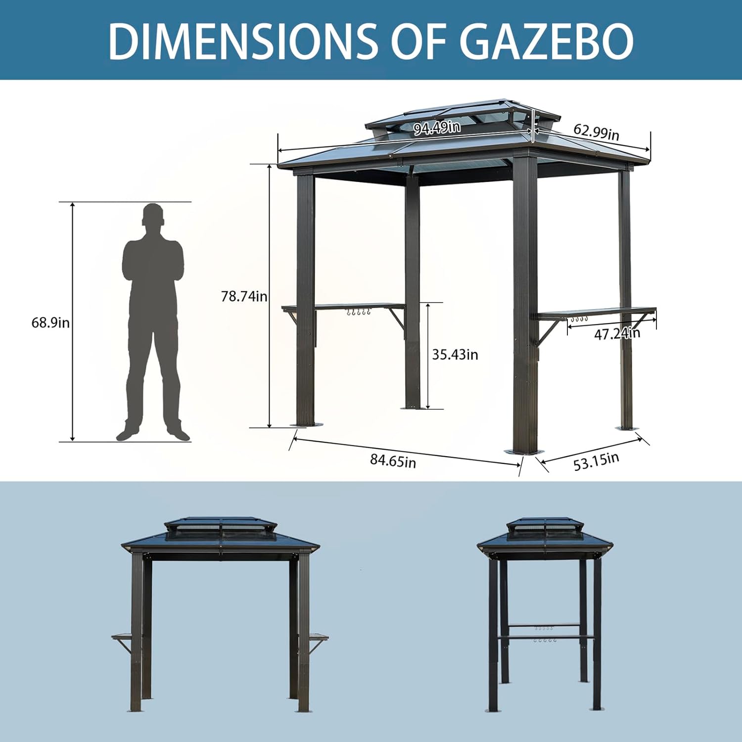 Endark 8'x5' Grill Hardtop Polycarbonate Gazebo with Double Roof, Aluminum Frame and Galvanized Steel Construction, Ideal for Patio, Lawn, and Backyard
