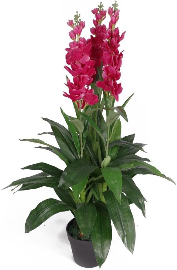 Leaf LEAF-7243 100cm Artificial Cymbidium Orchid Plant-Extra Large Black Plastic Pot Design UK, Purple