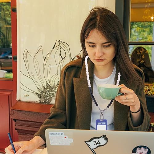 Miniatura 6 de Cordones para insignias de identificación, con cuentas de madera y piedra natural, para llaves, gafas, para mujer, Negro ágata, 34 pulgadas